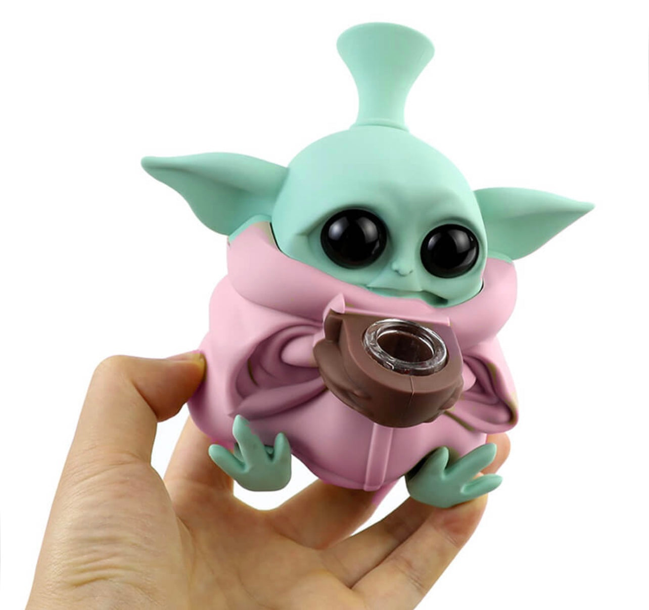 Bong de Silicona Baby Yoda con Piezas Desmontables 13cm Rosa