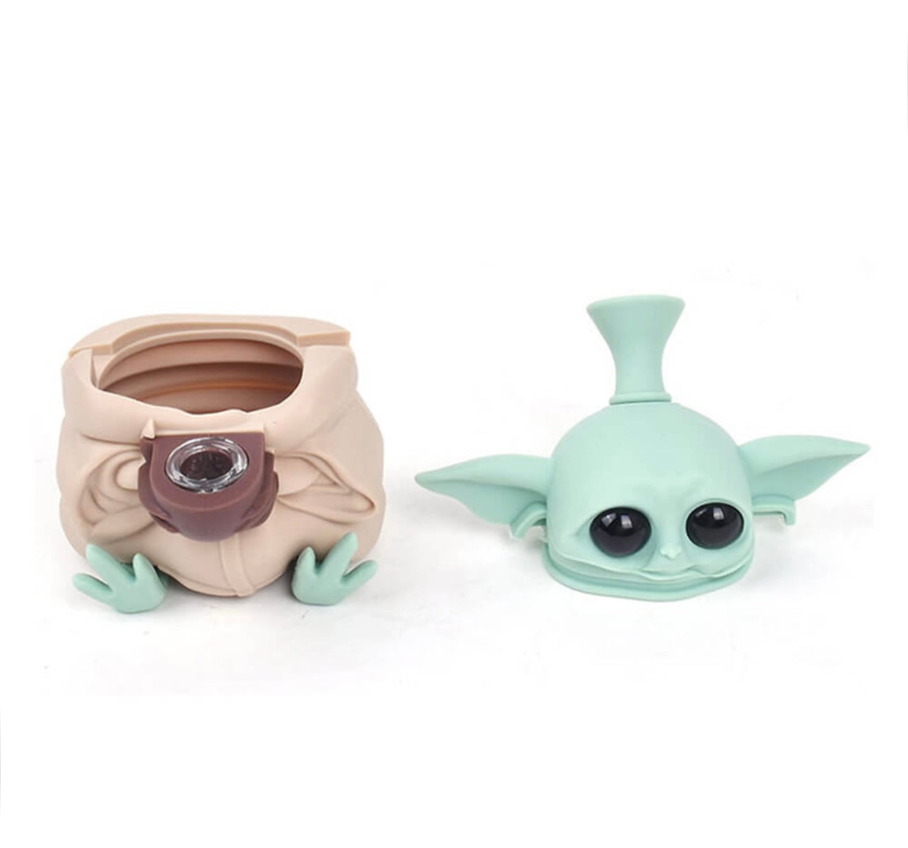 Bongo de silicone Baby Yoda com peças removíveis 13 cm bege