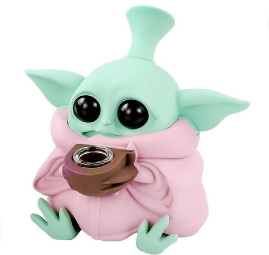 Bongo de silicone Baby Yoda com peças removíveis 13 cm rosa