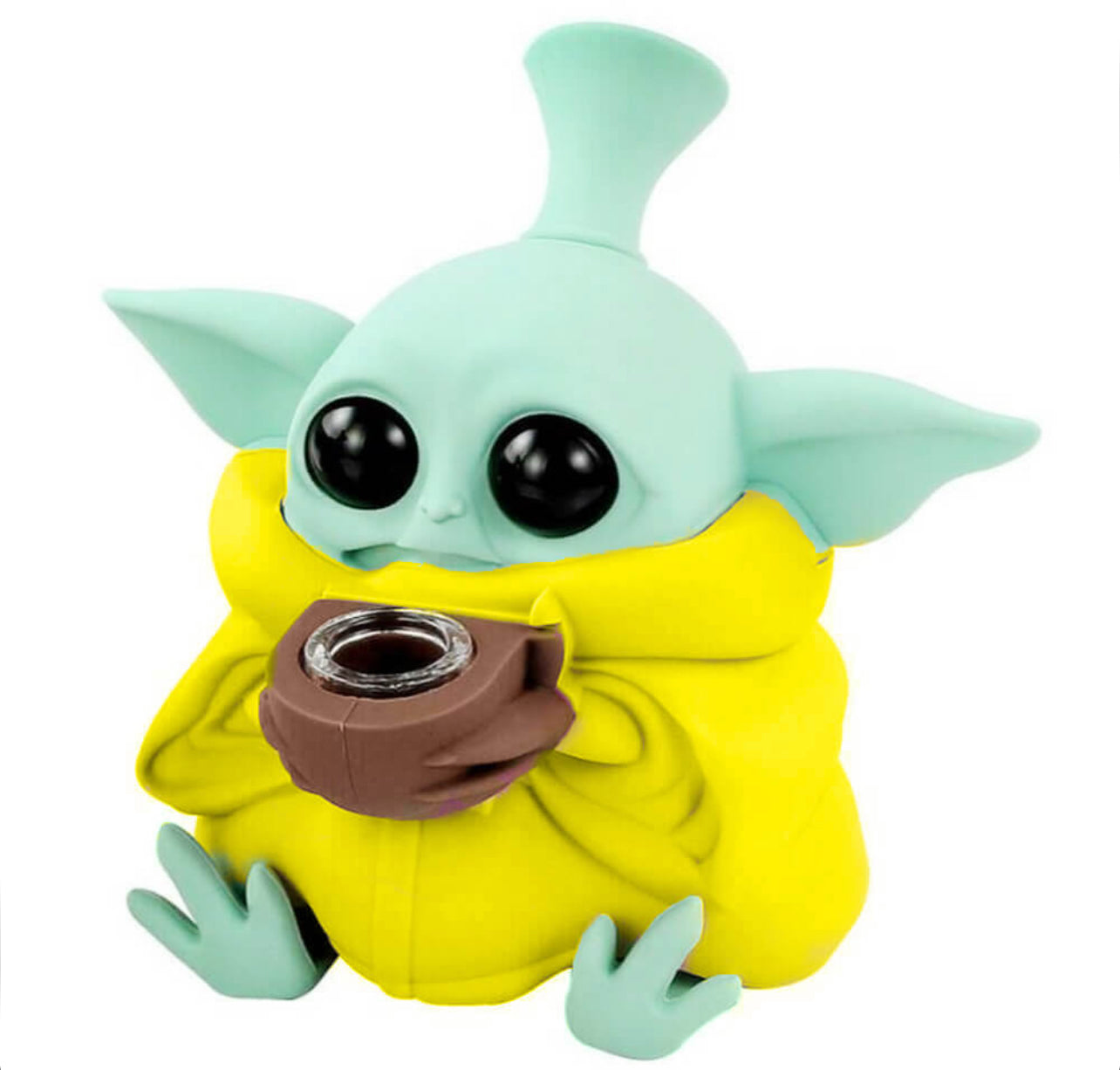 Bongo de silicone Baby Yoda com peças removíveis 13 cm amarelo