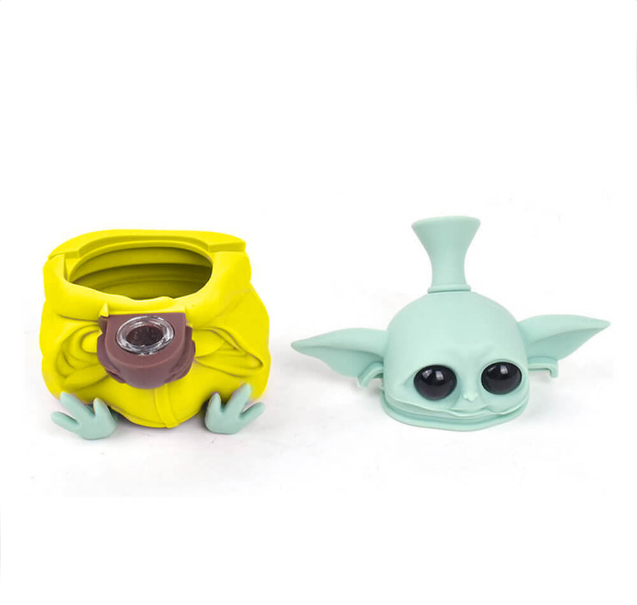 Bongo de silicone Baby Yoda com peças removíveis 13 cm amarelo