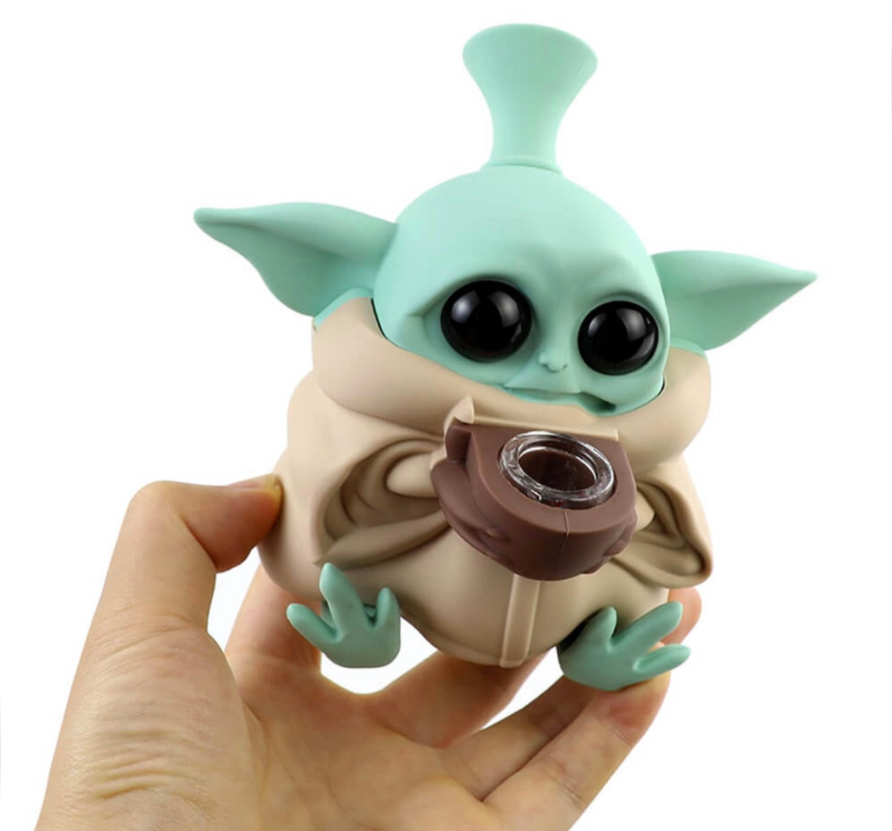 Bongo de silicone Baby Yoda com peças removíveis 13 cm bege