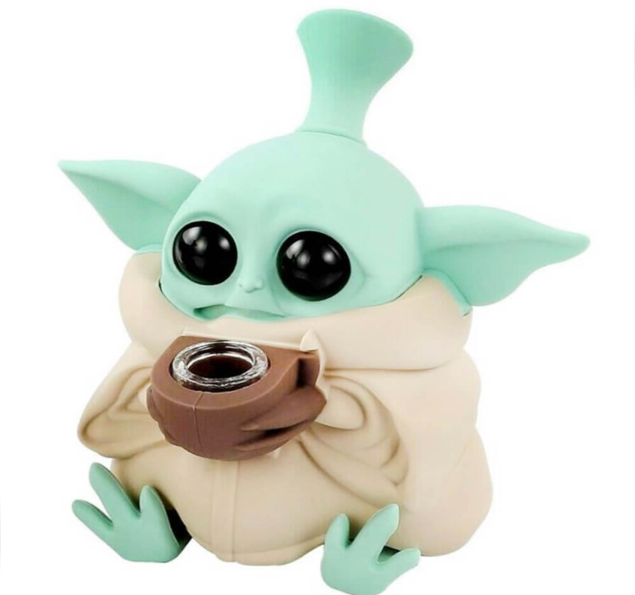 Bongo de silicone Baby Yoda com peças removíveis 13 cm bege